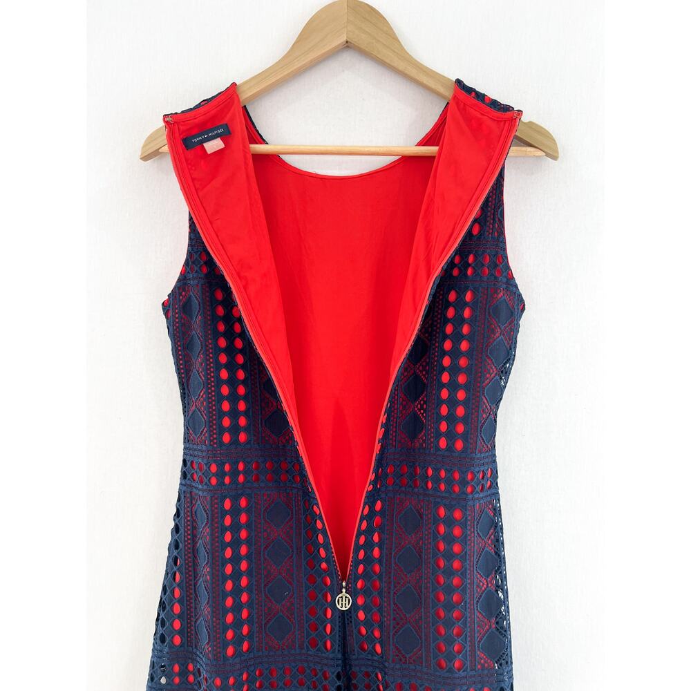 Tommy Hilfiger Navy Red Lace Overlay Mini Dress 4 Preppy Academia Americana - Picture 4 of 7
